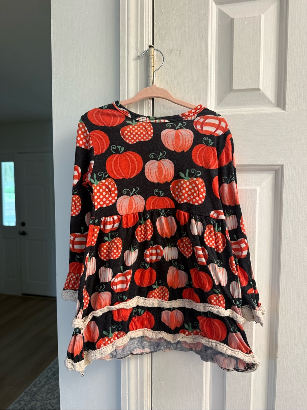 Girls Black Pumpkin-Print Long Sleeve Casual Dress